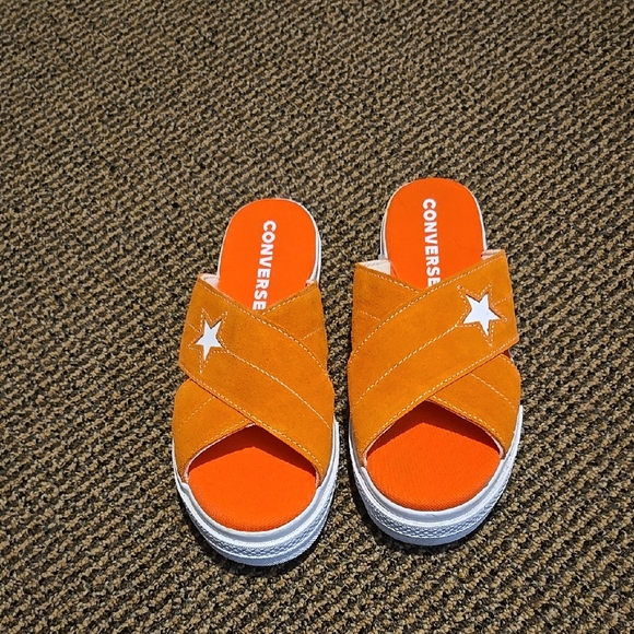 Converse Orange suede 🌟 star Slide Sandals NWOT - Picture 1 of 5